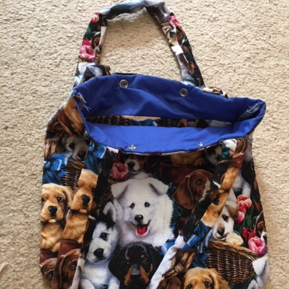 CUTE****Handmade Dog Print Cloth Fabric Lined Bag Dbl Snap Closure - Picture 3 of 6